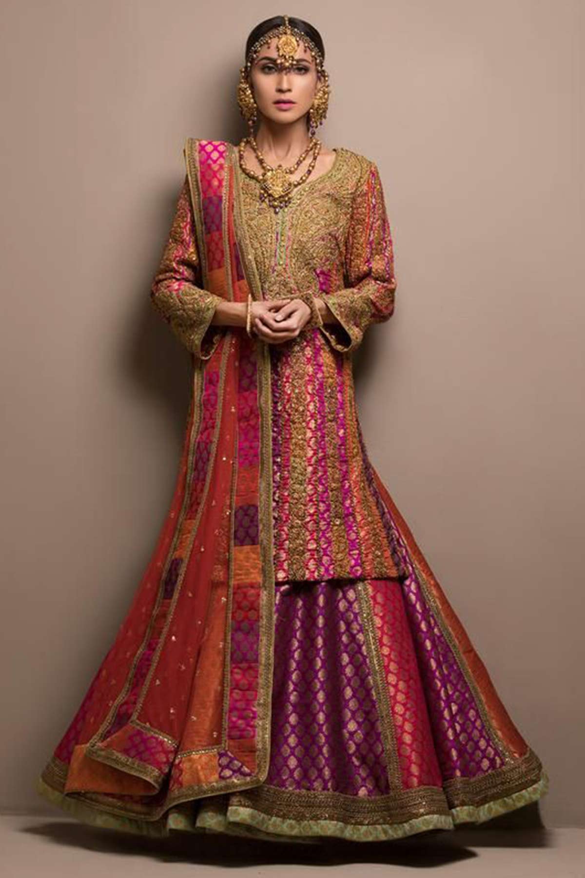 GOLD MULTICOLORED BANARSI SHIRT - Rizwan Beyg