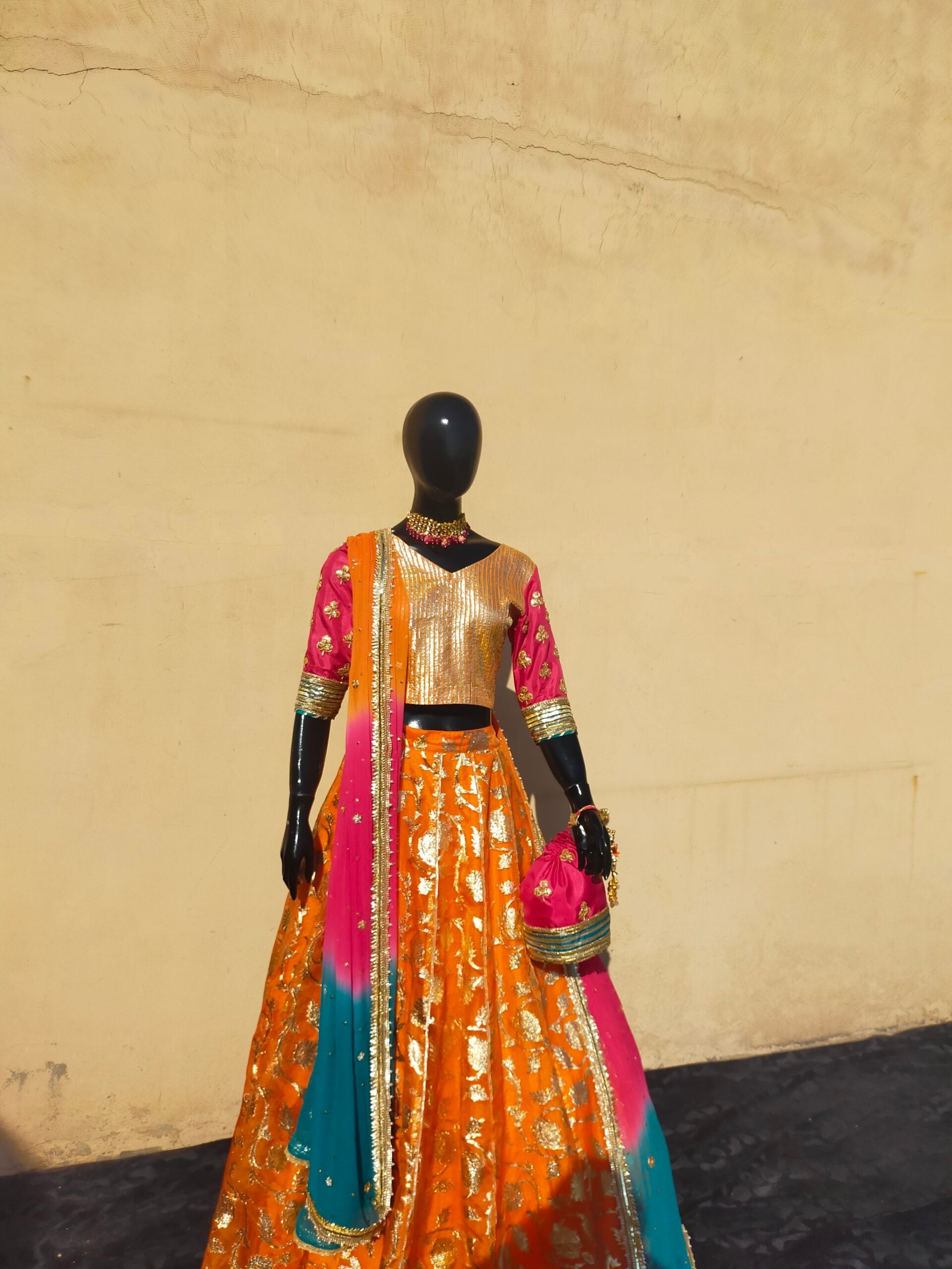 Orange & hot pink lehnga 2 - Agha Hassan