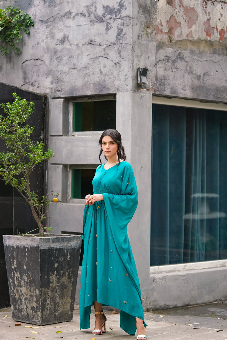 AF 339 Sea Green Poncho Blossom - Ainee Faisal