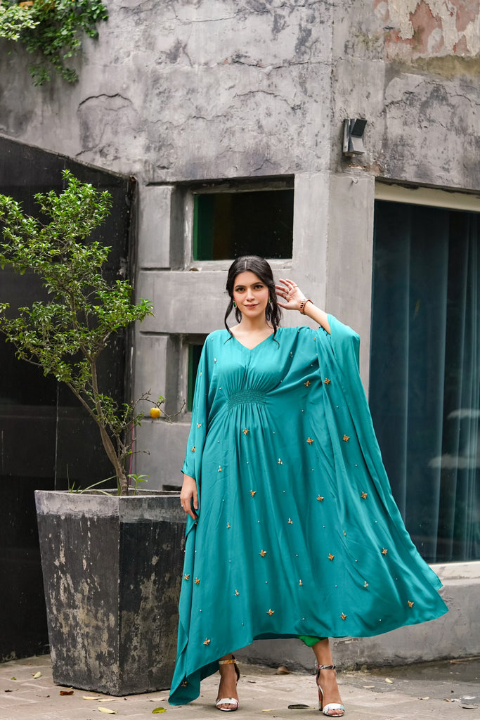 AF 339 Sea Green Poncho Blossom - Ainee Faisal