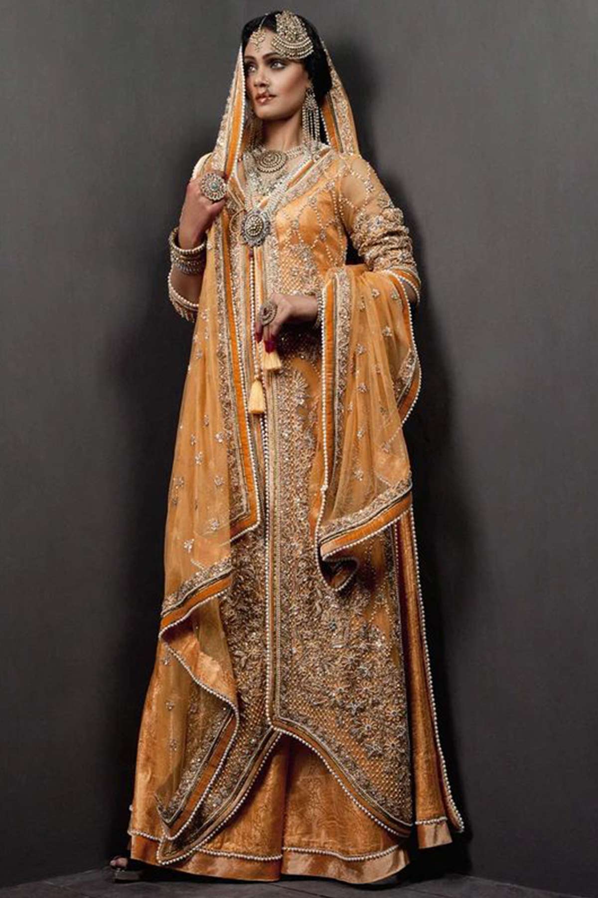 PALE ORANGE EMBROIDERED FRONT-OPEN COAT - Rizwan Beyg